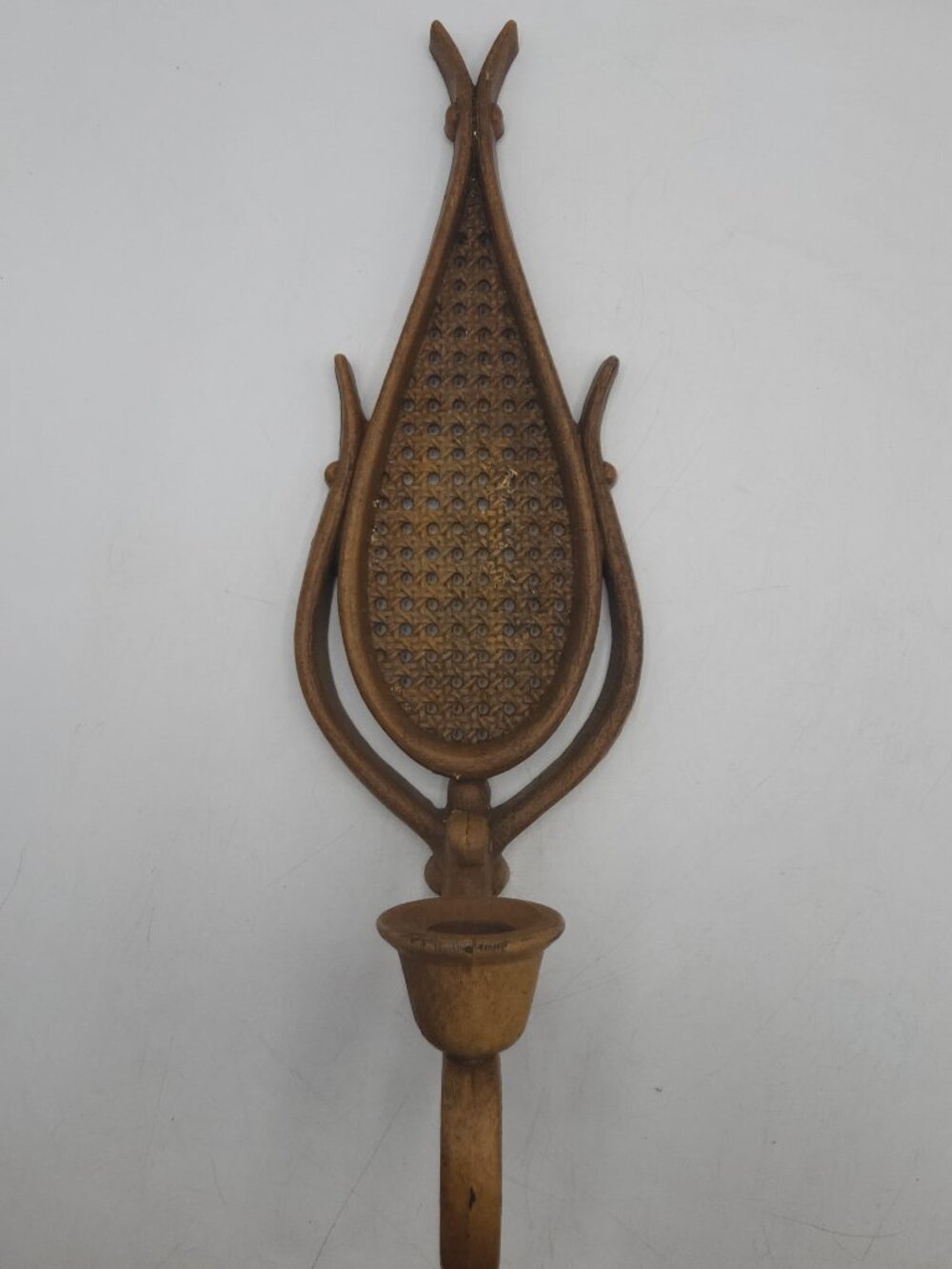 Vintage Homco Faux Rattan Wall Sconce | Candlestick Holder | 1981